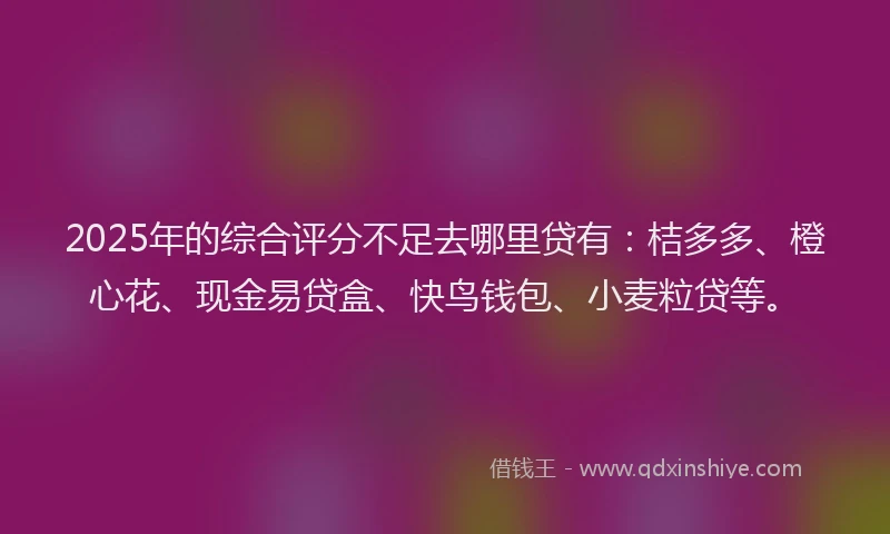 2025年的综合评分不足去哪里贷有：桔多多、橙心花、现金易贷盒、快鸟钱包、小麦粒贷等。