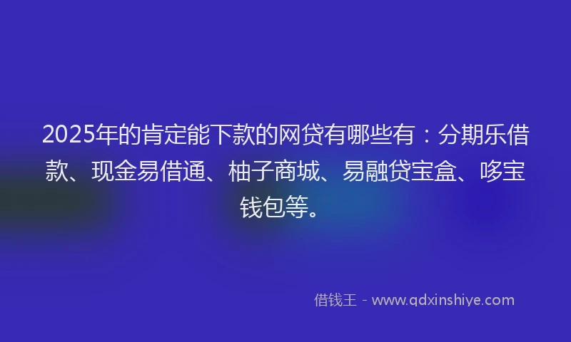 2025年的肯定能下款的网贷有哪些有：分期乐借款、现金易借通、柚子商城、易融贷宝盒、哆宝钱包等。