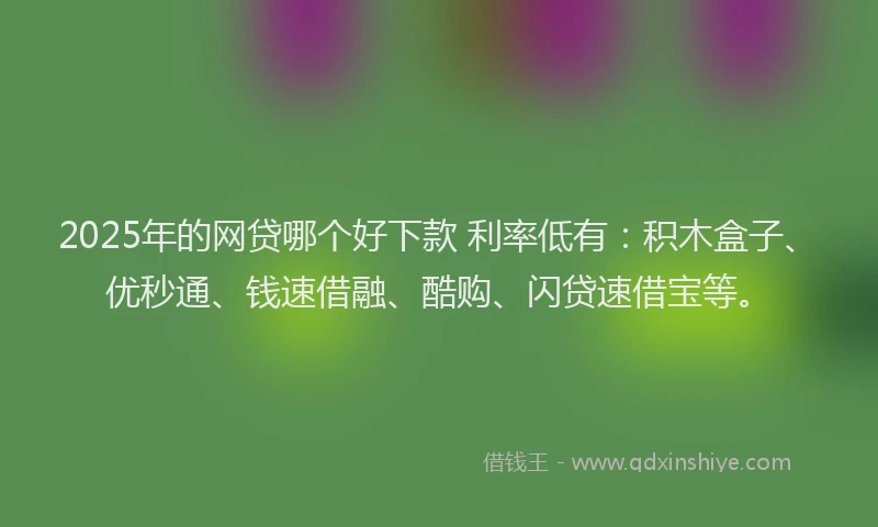 2025年的网贷哪个好下款 利率低有：积木盒子、优秒通、钱速借融、酷购、闪贷速借宝等。