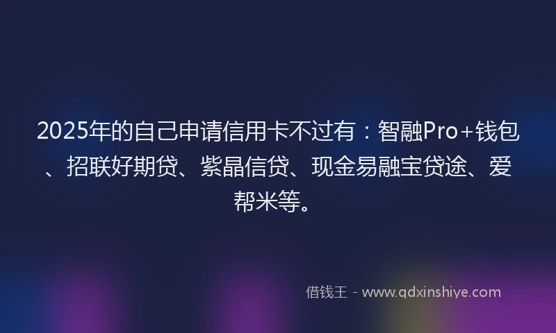 2025年的自己申请信用卡不过有:智融Pro+钱包、招联好期贷、紫晶信贷、现金易融宝贷途、爱帮米等。