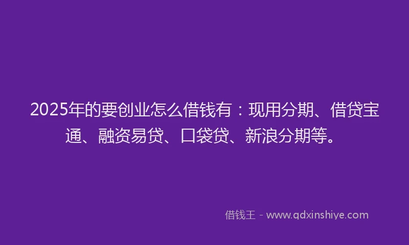 2025年的要创业怎么借钱有：现用分期、借贷宝通、融资易贷、口袋贷、新浪分期等。