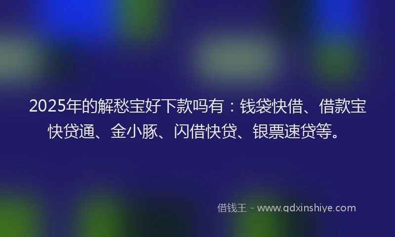 2025年的解愁宝好下款吗有:钱袋快借、借款宝快贷通、金小豚、闪借快贷、银票速贷等。