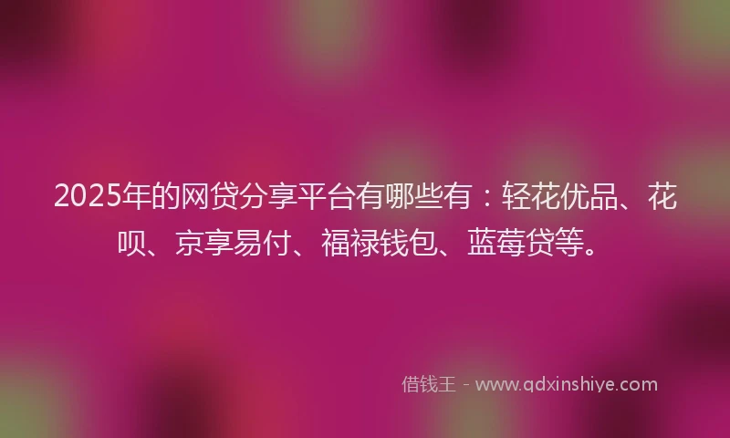 2025年的网贷分享平台有哪些有：轻花优品、花呗、京享易付、福禄钱包、蓝莓贷等。