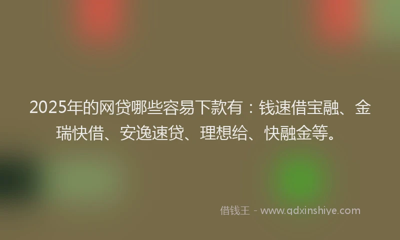 2025年的网贷哪些容易下款有：钱速借宝融、金瑞快借、安逸速贷、理想给、快融金等。