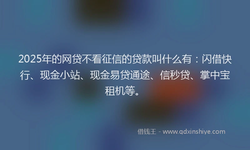 2025年的网贷不看征信的贷款叫什么有：闪借快行、现金小站、现金易贷通途、信秒贷、掌中宝租机等。