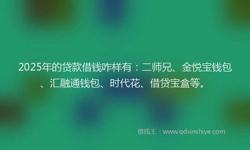 2025年的贷款借钱咋样有：二师兄、金悦宝钱包、汇融通钱包、时代花、借贷宝盒等。