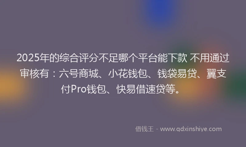 2025年的综合评分不足哪个平台能下款 不用通过审核有：六号商城、小花钱包、钱袋易贷、翼支付Pro钱包、快易借速贷等。