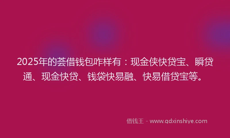2025年的荟借钱包咋样有：现金侠快贷宝、瞬贷通、现金快贷、钱袋快易融、快易借贷宝等。