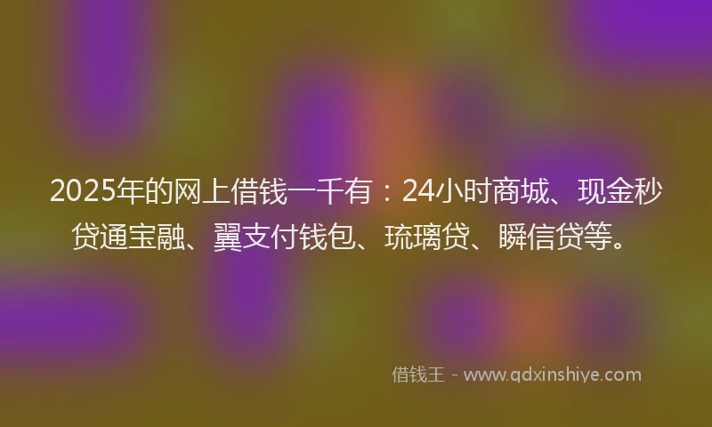 2025年的网上借钱一千有：24小时商城、现金秒贷通宝融、翼支付钱包、琉璃贷、瞬信贷等。