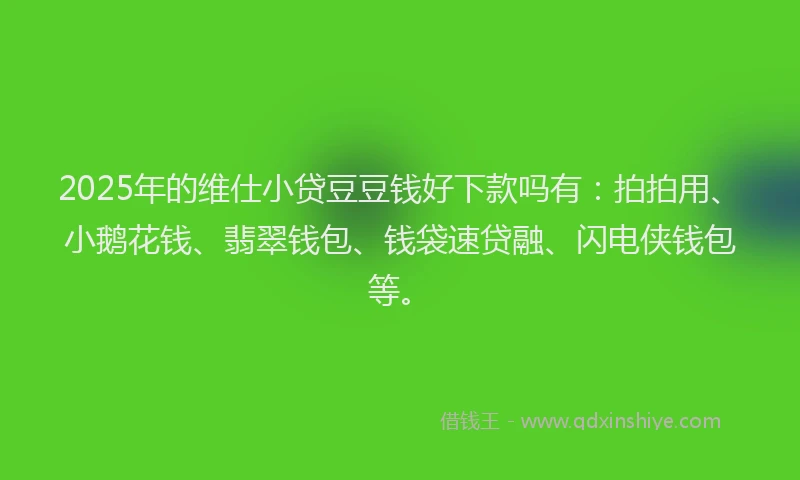 2025年的维仕小贷豆豆钱好下款吗有：拍拍用、小鹅花钱、翡翠钱包、钱袋速贷融、闪电侠钱包等。