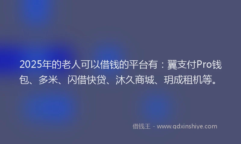 2025年的老人可以借钱的平台有：翼支付Pro钱包、多米、闪借快贷、沐久商城、玥成租机等。