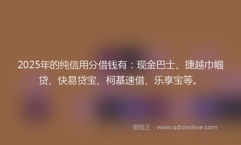 2025年的纯信用分借钱有：现金巴士、捷越巾帼贷、快易贷宝、柯基速借、乐享宝等。