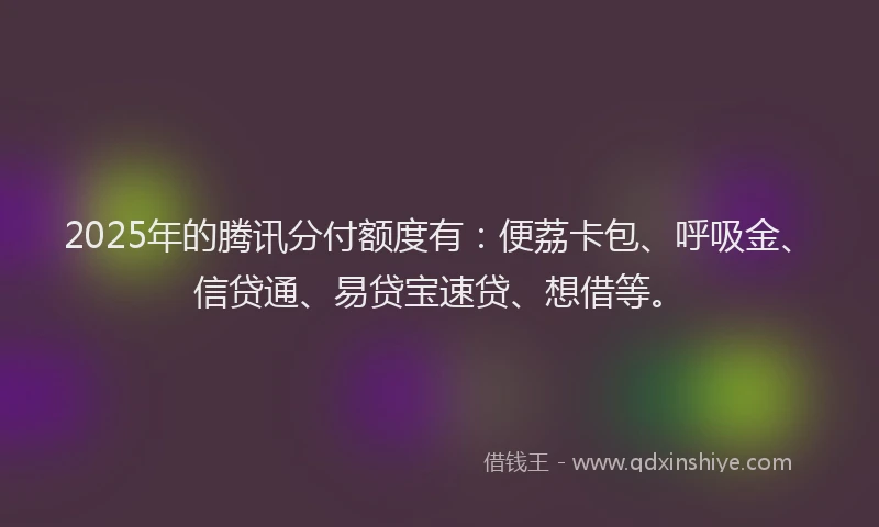2025年的腾讯分付额度有：便荔卡包、呼吸金、信贷通、易贷宝速贷、想借等。