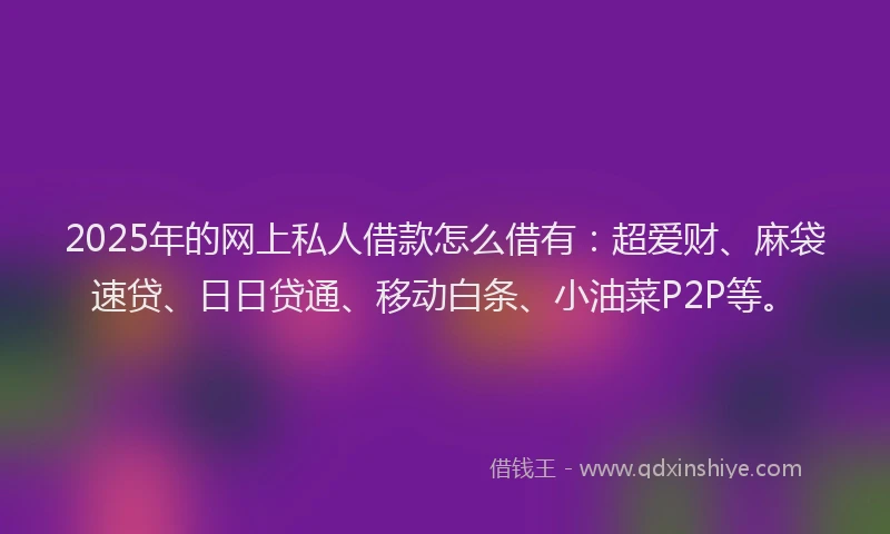 2025年的网上私人借款怎么借有:超爱财、麻袋速贷、日日贷通、移动白条、小油菜P2P等。