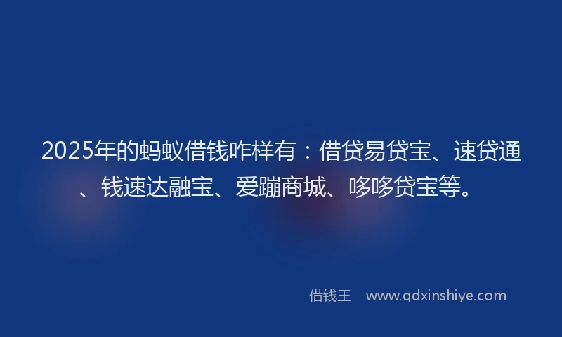 2025年的蚂蚁借钱咋样有：借贷易贷宝、速贷通、钱速达融宝、爱蹦商城、哆哆贷宝等。