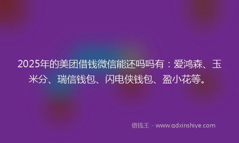 2025年的美团借钱微信能还吗吗有：爱鸿森、玉米分、瑞信钱包、闪电侠钱包、盈小花等。