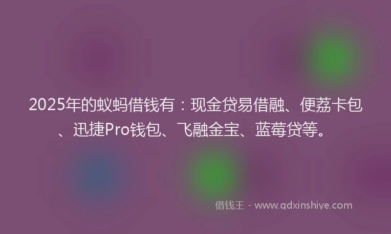 2025年的蚁蚂借钱有：现金贷易借融、便荔卡包、迅捷Pro钱包、飞融金宝、蓝莓贷等。