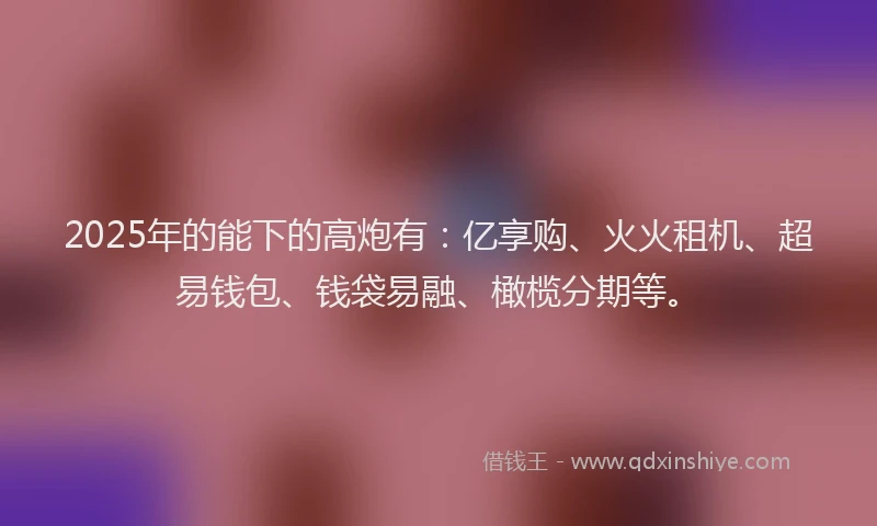 2025年的能下的高炮有：亿享购、火火租机、超易钱包、钱袋易融、橄榄分期等。