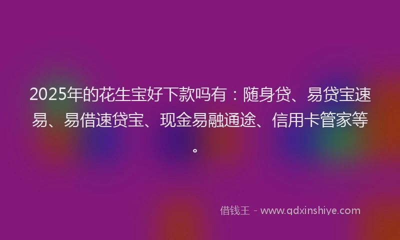 2025年的花生宝好下款吗有：随身贷、易贷宝速易、易借速贷宝、现金易融通途、信用卡管家等。