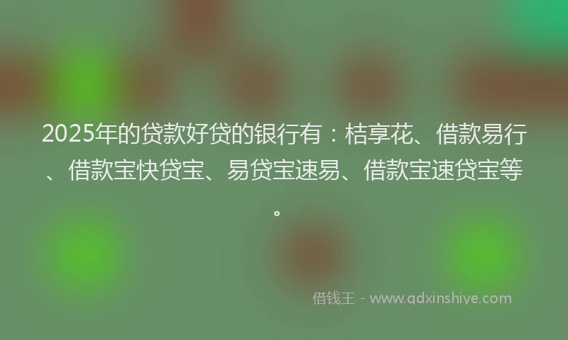 2025年的贷款好贷的银行有：桔享花、借款易行、借款宝快贷宝、易贷宝速易、借款宝速贷宝等。