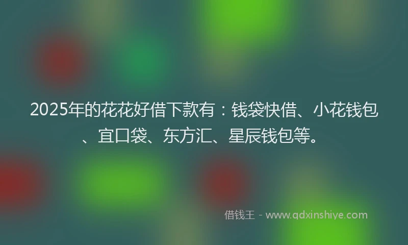 2025年的花花好借下款有：钱袋快借、小花钱包、宜口袋、东方汇、星辰钱包等。