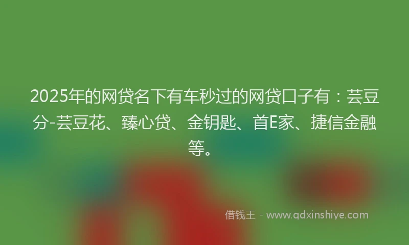 2025年的网贷名下有车秒过的网贷口子有：芸豆分-芸豆花、臻心贷、金钥匙、首E家、捷信金融等。