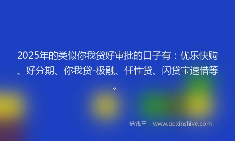2025年的类似你我贷好审批的口子有：优乐快购、好分期、你我贷-极融、任性贷、闪贷宝速借等。