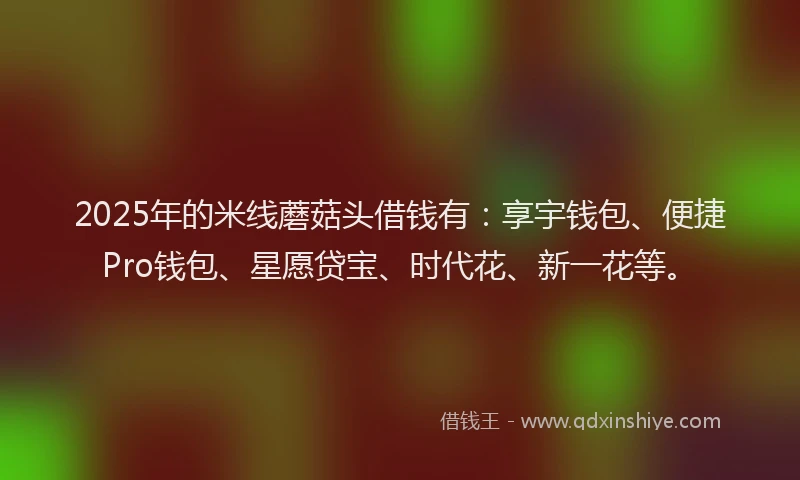 2025年的米线蘑菇头借钱有：享宇钱包、便捷Pro钱包、星愿贷宝、时代花、新一花等。