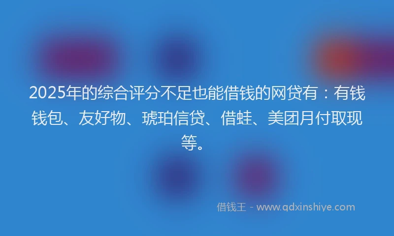 2025年的综合评分不足也能借钱的网贷有：有钱钱包、友好物、琥珀信贷、借蛙、美团月付取现等。