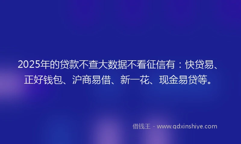 2025年的贷款不查大数据不看征信有：快贷易、正好钱包、沪商易借、新一花、现金易贷等。
