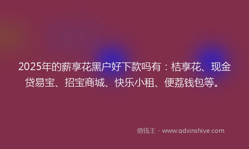 2025年的薪享花黑户好下款吗有：桔享花、现金贷易宝、招宝商城、快乐小租、便荔钱包等。