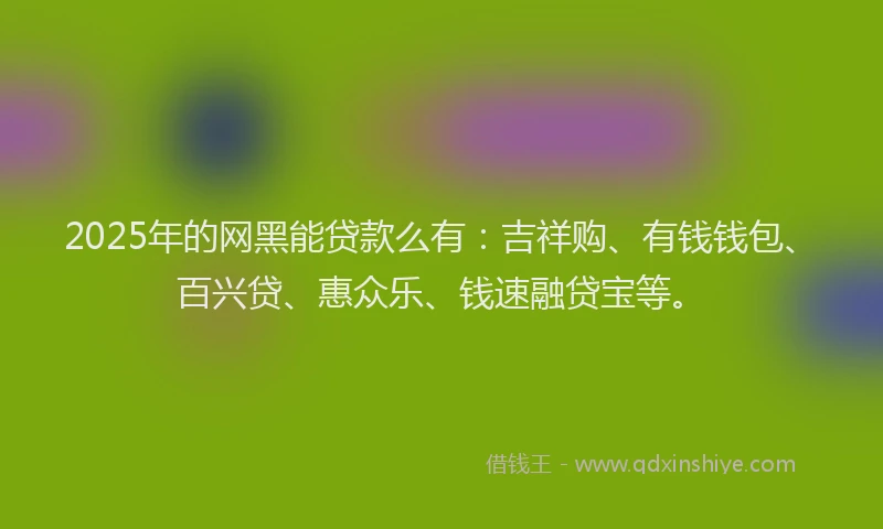 2025年的网黑能贷款么有：吉祥购、有钱钱包、百兴贷、惠众乐、钱速融贷宝等。