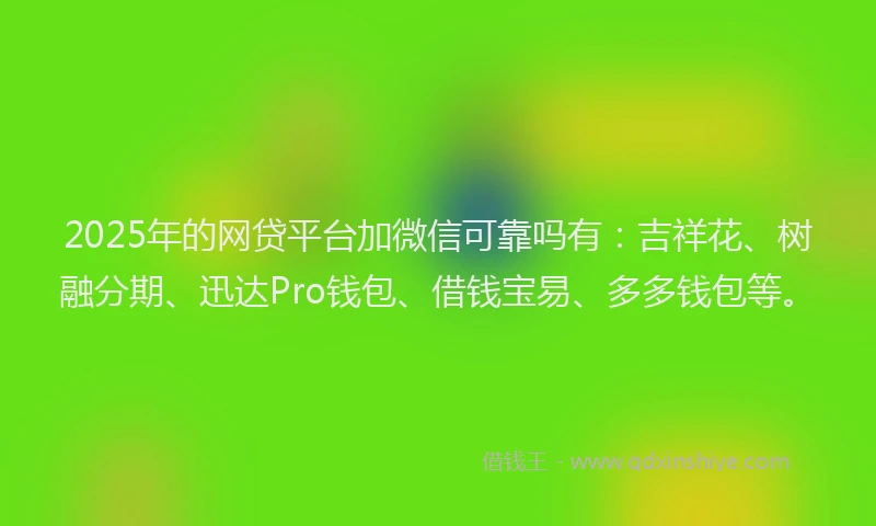 2025年的网贷平台加微信可靠吗有:吉祥花、树融分期、迅达Pro钱包、借钱宝易、多多钱包等。