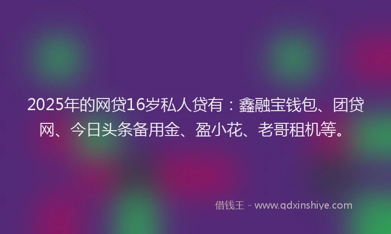 2025年的网贷16岁私人贷有：鑫融宝钱包、团贷网、今日头条备用金、盈小花、老哥租机等。