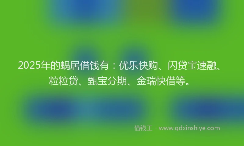 2025年的蜗居借钱有：优乐快购、闪贷宝速融、粒粒贷、甄宝分期、金瑞快借等。