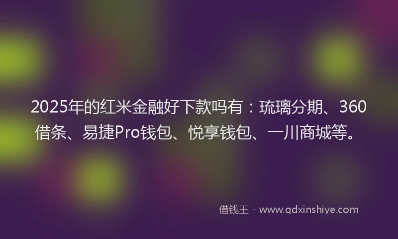 2025年的红米金融好下款吗有：琉璃分期、360借条、易捷Pro钱包、悦享钱包、一川商城等。