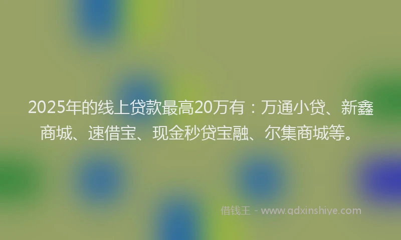 2025年的线上贷款最高20万有：万通小贷、新鑫商城、速借宝、现金秒贷宝融、尔集商城等。