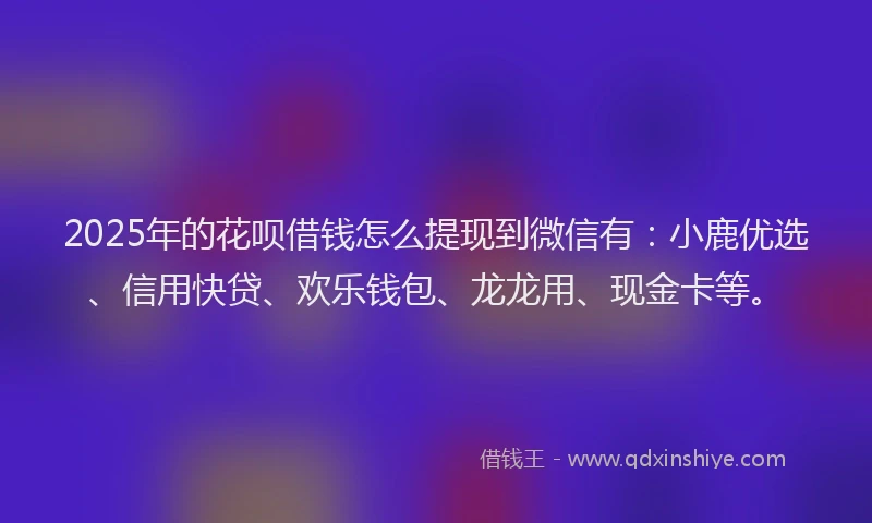 2025年的花呗借钱怎么提现到微信有：小鹿优选、信用快贷、欢乐钱包、龙龙用、现金卡等。