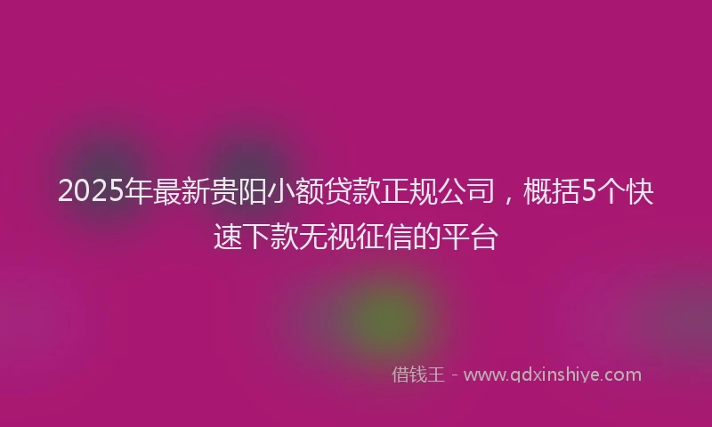 2025年最新贵阳小额贷款正规公司，概括5个快速下款无视征信的平台