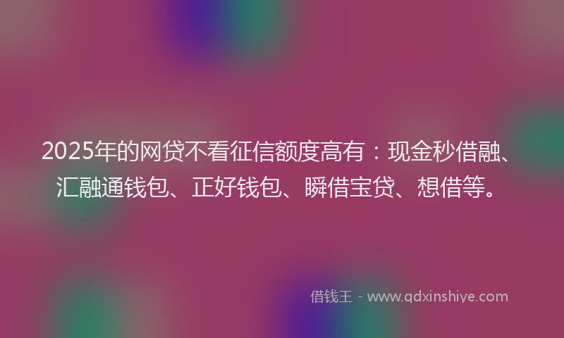 2025年的网贷不看征信额度高有：现金秒借融、汇融通钱包、正好钱包、瞬借宝贷、想借等。
