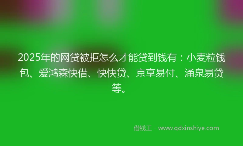 2025年的网贷被拒怎么才能贷到钱有：小麦粒钱包、爱鸿森快借、快快贷、京享易付、涌泉易贷等。