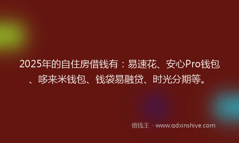 2025年的自住房借钱有：易速花、安心Pro钱包、哆来米钱包、钱袋易融贷、时光分期等。