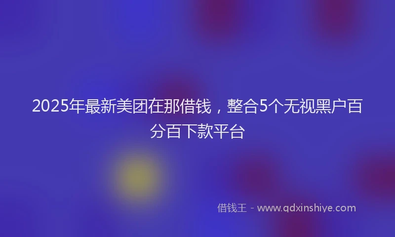 2025年最新美团在那借钱，整合5个无视黑户百分百下款平台