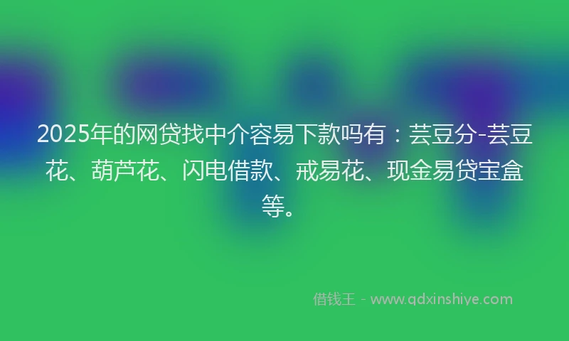 2025年的网贷找中介容易下款吗有：芸豆分-芸豆花、葫芦花、闪电借款、戒易花、现金易贷宝盒等。