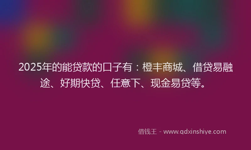 2025年的能贷款的口子有：橙丰商城、借贷易融途、好期快贷、任意下、现金易贷等。