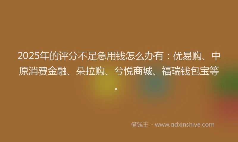 2025年的评分不足急用钱怎么办有：优易购、中原消费金融、朵拉购、兮悦商城、福瑞钱包宝等。