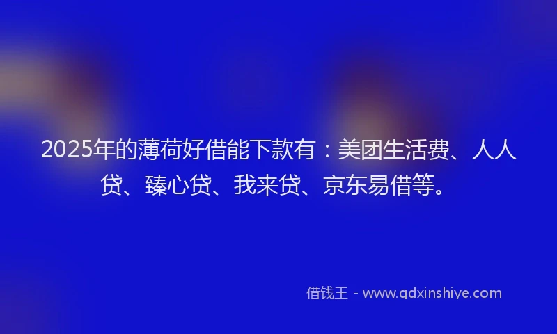 2025年的薄荷好借能下款有：美团生活费、人人贷、臻心贷、我来贷、京东易借等。
