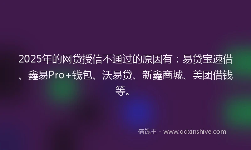 2025年的网贷授信不通过的原因有：易贷宝速借、鑫易Pro+钱包、沃易贷、新鑫商城、美团借钱等。