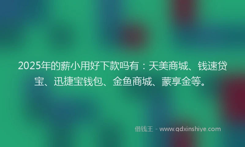 2025年的薪小用好下款吗有：天美商城、钱速贷宝、迅捷宝钱包、金鱼商城、蒙享金等。