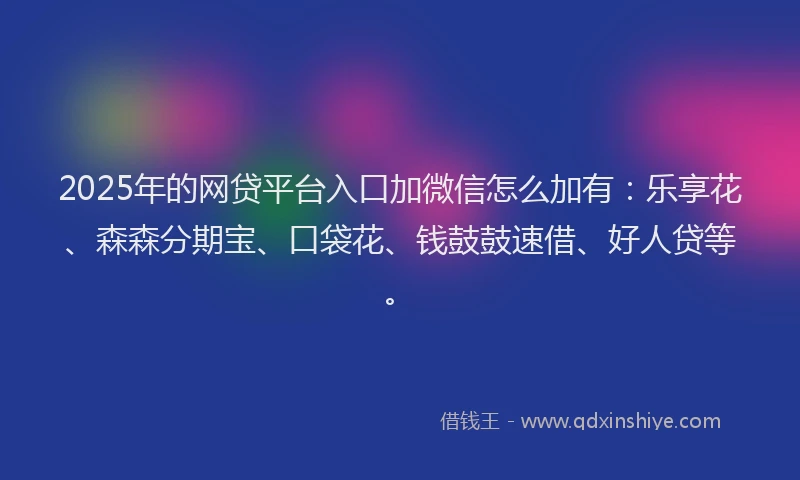 2025年的网贷平台入口加微信怎么加有：乐享花、森森分期宝、口袋花、钱鼓鼓速借、好人贷等。